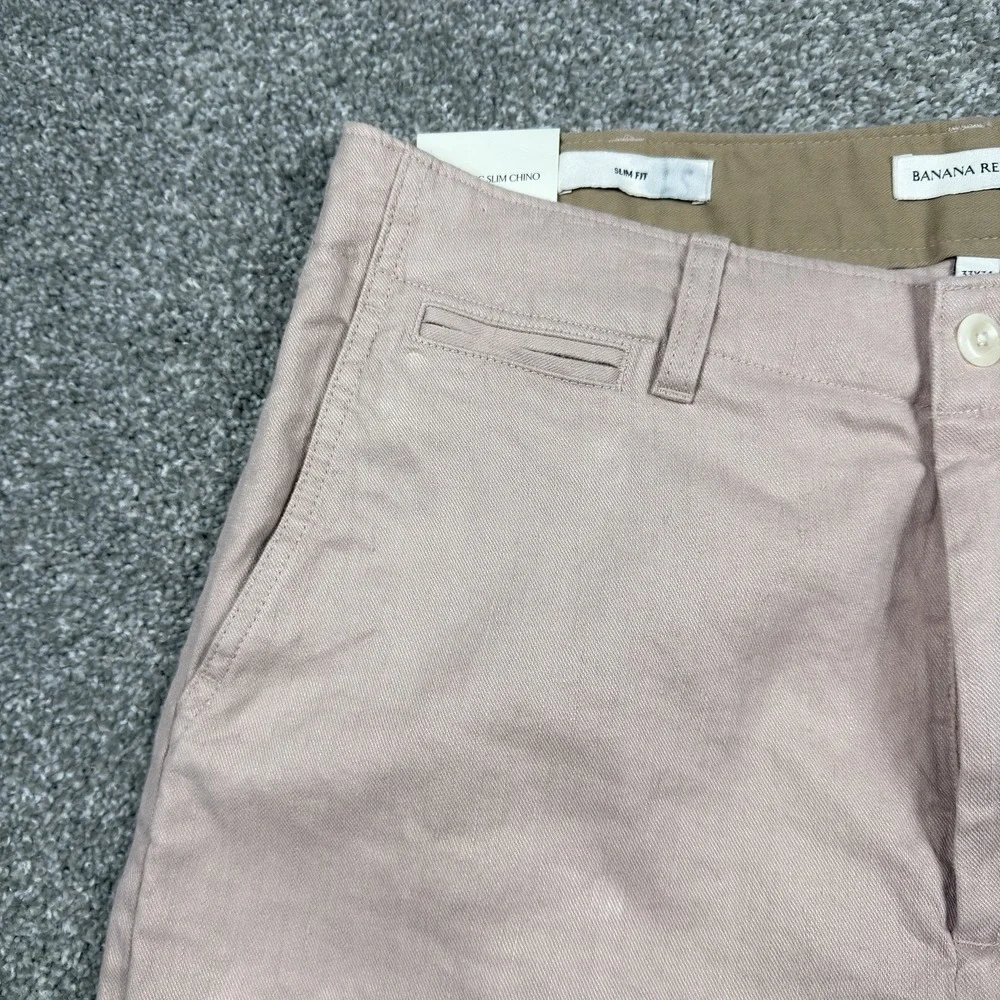 Banana Republic Slim Chino Pants Men 33x34 Faded Pink Linen Cotton Stretch NWT